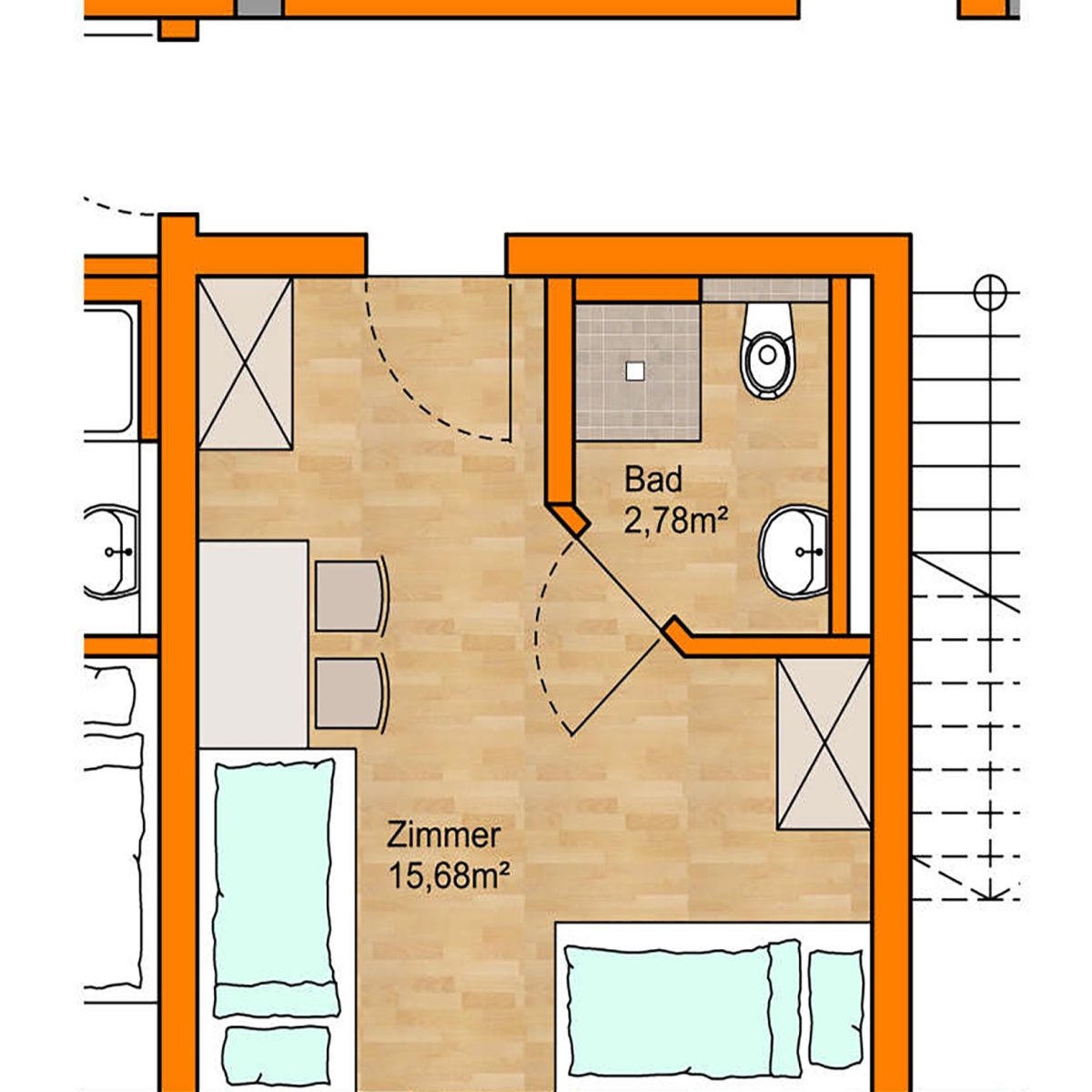 Grundriss einer Beispielwohnung/Beispielzimmer